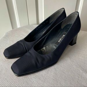 Stuart Weitzman Women's Vintage Style Ribbed Navy Blue Heels Size 9 AA